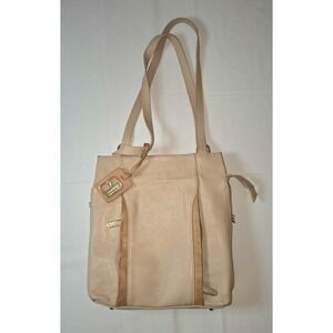 Valentina Tradizione‎ Italiana Beige Pebbled Leather Shoulder Bag Gold Hardware